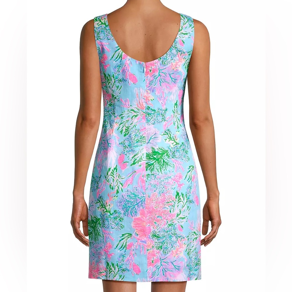 Lilly Pulitzer Marina Linen Shift Dress in Celestial Blue Cay to my Heart 14 - Picture 2 of 5
